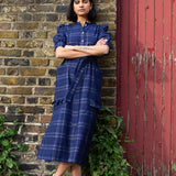 Rosa Puff Sleeve Shirtdress in Navy Check Deadstock Cotton