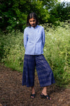 Amelia Wide Leg Culotte Trousers in Navy Check Deadstock Cotton by Saywood