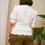 Joni Puff Sleeve Blouse in White Cotton Bamboo