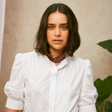 Joni Puff Sleeve Blouse in White Cotton Bamboo
