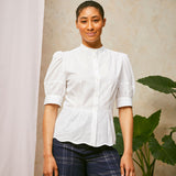 Joni Puff Sleeve Blouse in White Cotton Bamboo