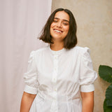 Joni Puff Sleeve Blouse in White Cotton Bamboo