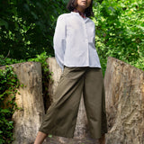 Amelia Wide Leg Culotte Trouser in Khaki Deadstock Cotton