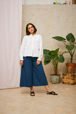 Marie Gather Neck A-Line Blouse in White Recycled Cotton by Saywood