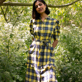 Rosa Puff Sleeve Shirtdress in Yellow Check Lyocell/ Cotton