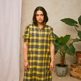 Rosa Puff Sleeve Shirtdress in Yellow Check Lyocell/ Cotton