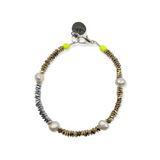 Chunky Gold and Silver Hematite & Pearl Spacer Bracelet