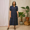 Rosa Puff Sleeve Shirtdress in Navy Check Deadstock Cotton by Saywood