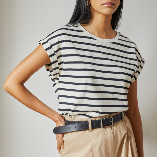 Stripe Roll Sleeve T-Shirt by Albaray