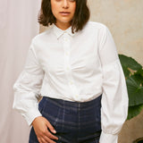 Edi Volume Sleeve Shirt in White Cotton Bamboo