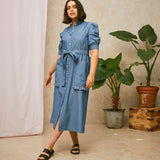 Rosa Puff Sleeve Shirtdress in Blue Light Wash Japanese Denim