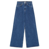 Indigo Full Length Wide Leg Jeans with Button Fly