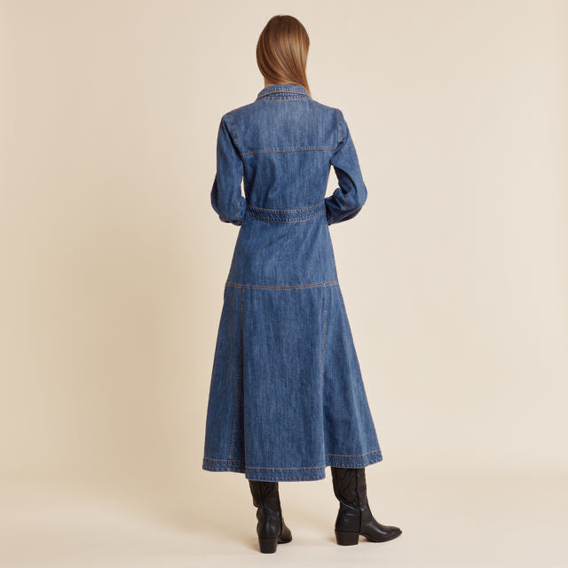 Denim Basque Shirt Dress by Albaray