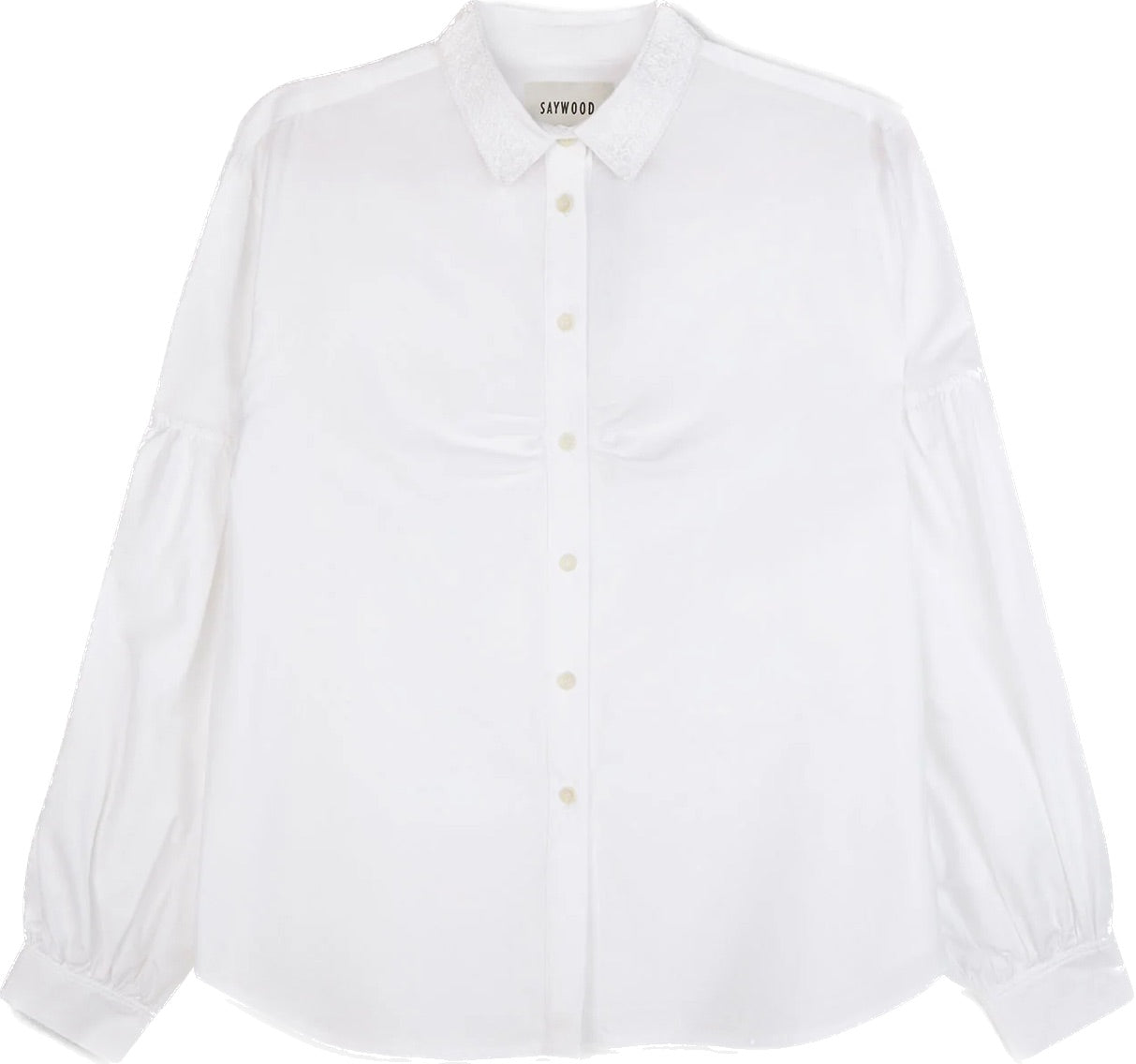 Edi Volume Sleeve Shirt in White Cotton Bamboo