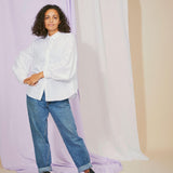 Edi Volume Sleeve Shirt in White Cotton Bamboo