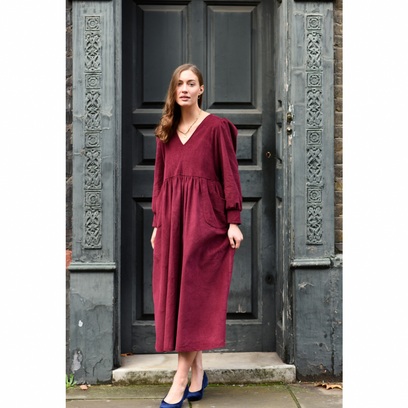 Tilda Burgundy Cord Dress by Minkie Studio
