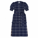 Rosa Puff Sleeve Shirtdress in Navy Check Deadstock Cotton