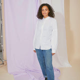 Edi Volume Sleeve Shirt in White Cotton Bamboo