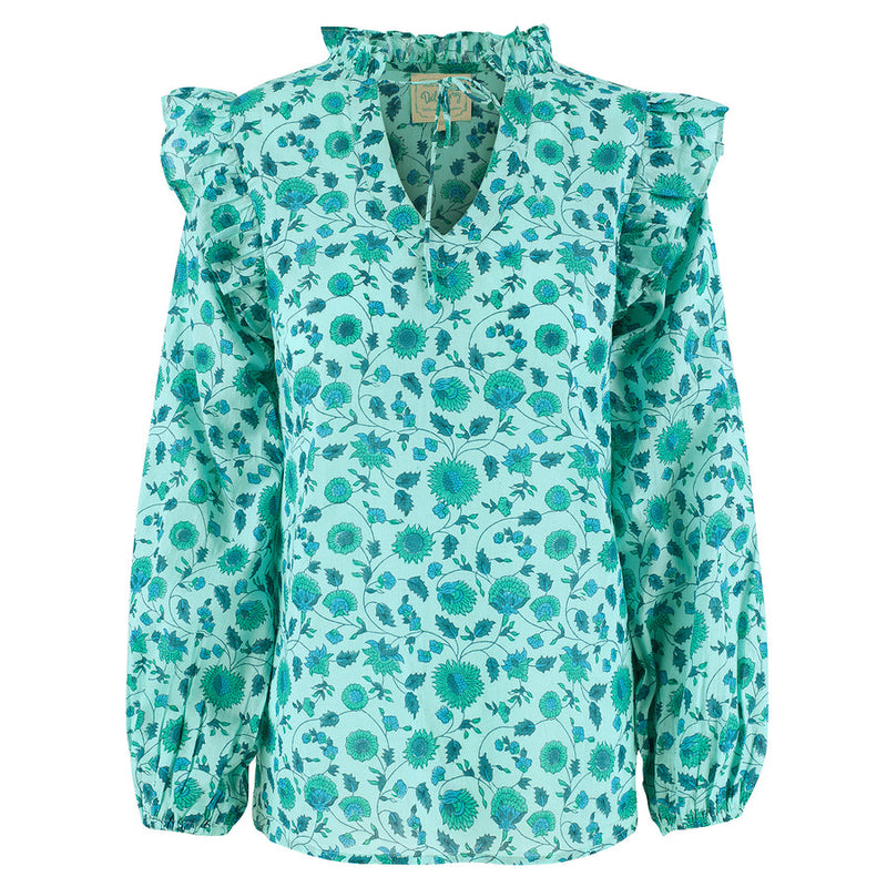 Bianca Ruffle Top in Aquamarine by Dilli Grey