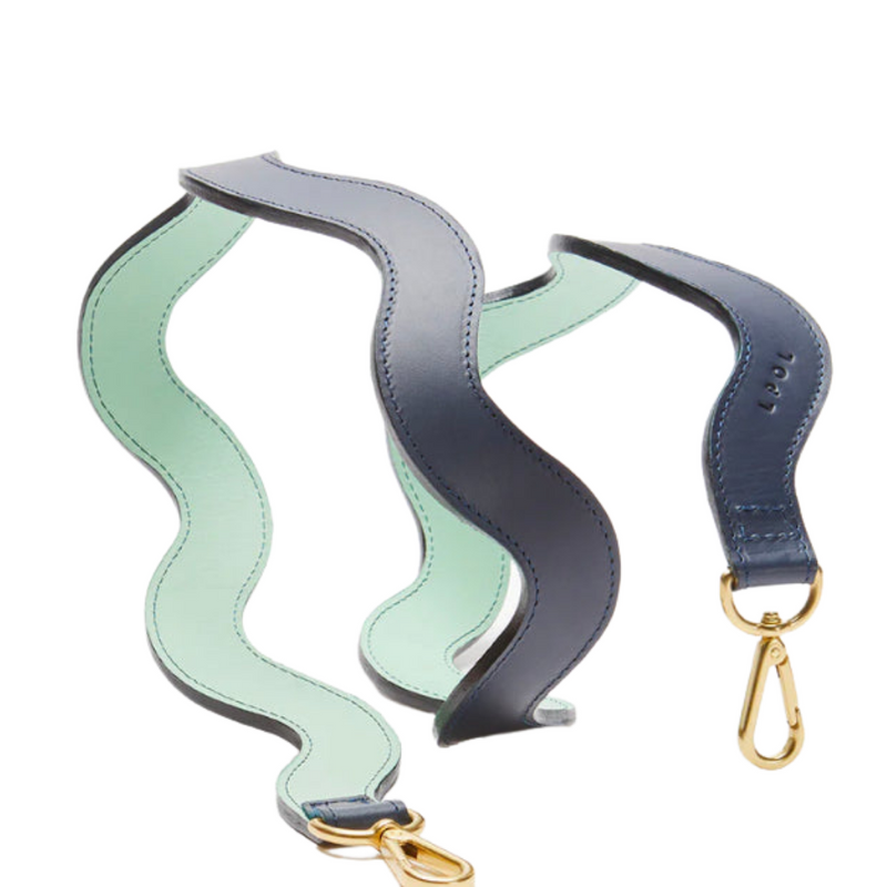 Squiggle Leather Shoulder Strap Navy and Mint by LPOL