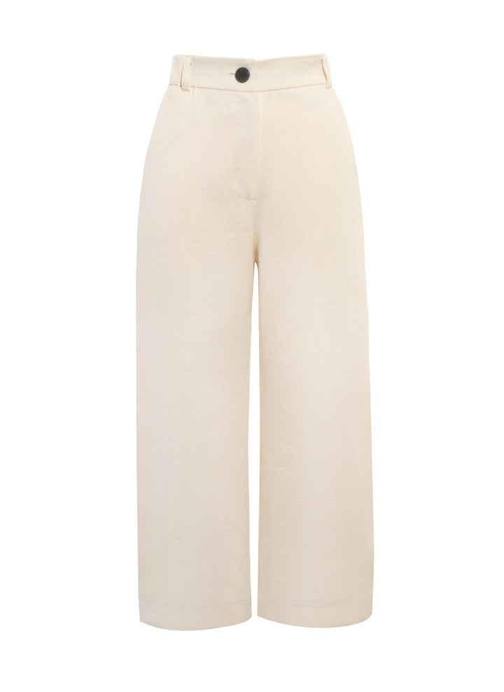 Organic Cotton Wide Leg Cropped Trousers in White by Onesta
