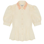 Joni Puff Sleeve Lace Collar Blouse in Yellow Cotton by Saywood