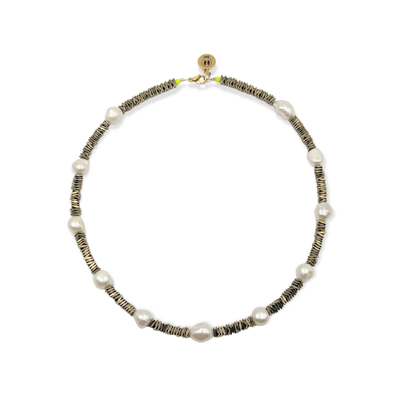 Chunky Gold Hematite & Pearl Spacer Necklace by Bella Riley