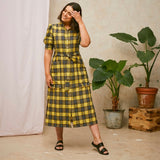 Rosa Puff Sleeve Shirtdress in Yellow Check Lyocell/ Cotton