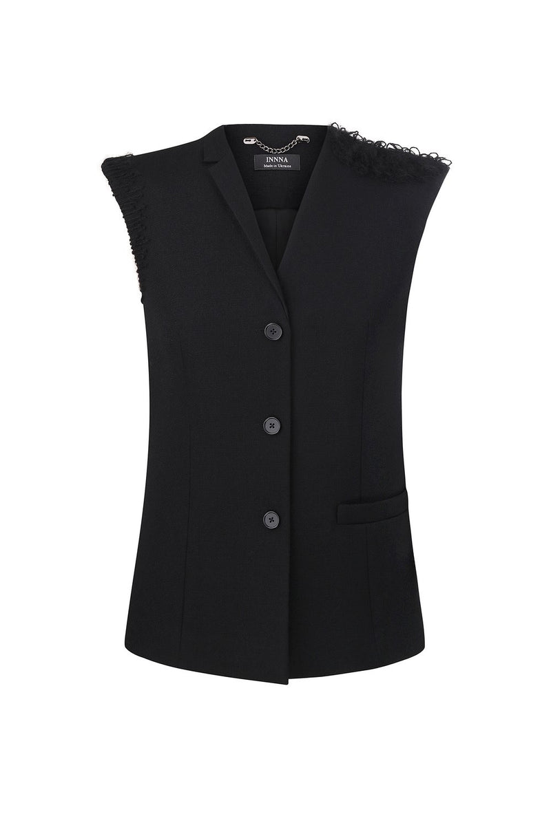 Black Vest with a Mohair Shoulder by INNNA