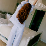 Maya Linen Trousers in Baby Blue Stripe