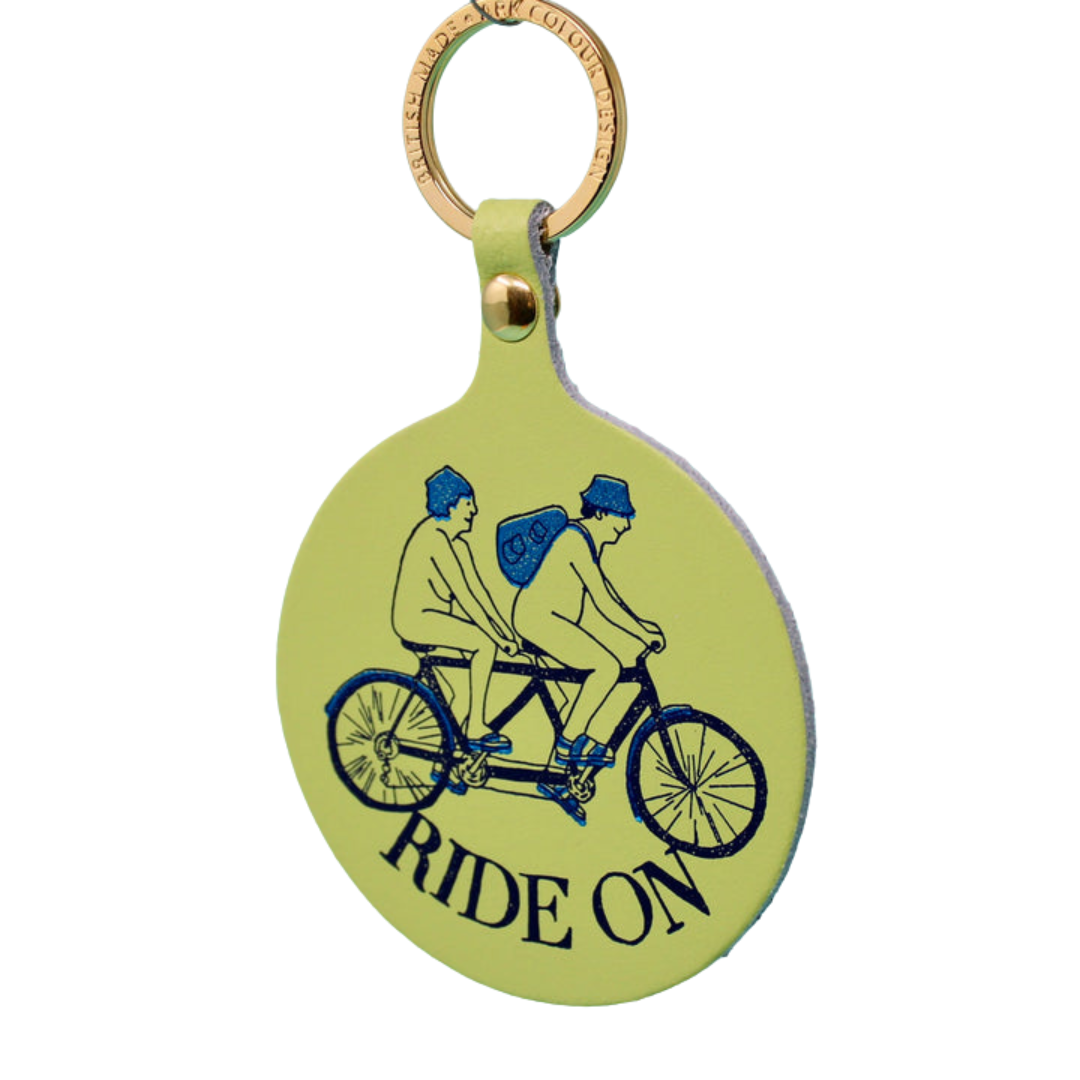 Calling all cycling fans check out this key fob by Ark Colour Design! A great key ring design for any cyclist.  Genuine leather with gold plated ring.  Made in Scotland.  Height: 8.5cm