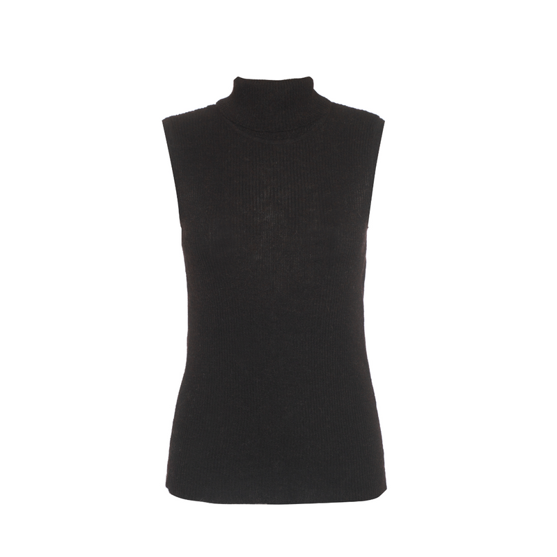 Molton Black Alpaca Sleeveless Polo Neck by Percy Langley